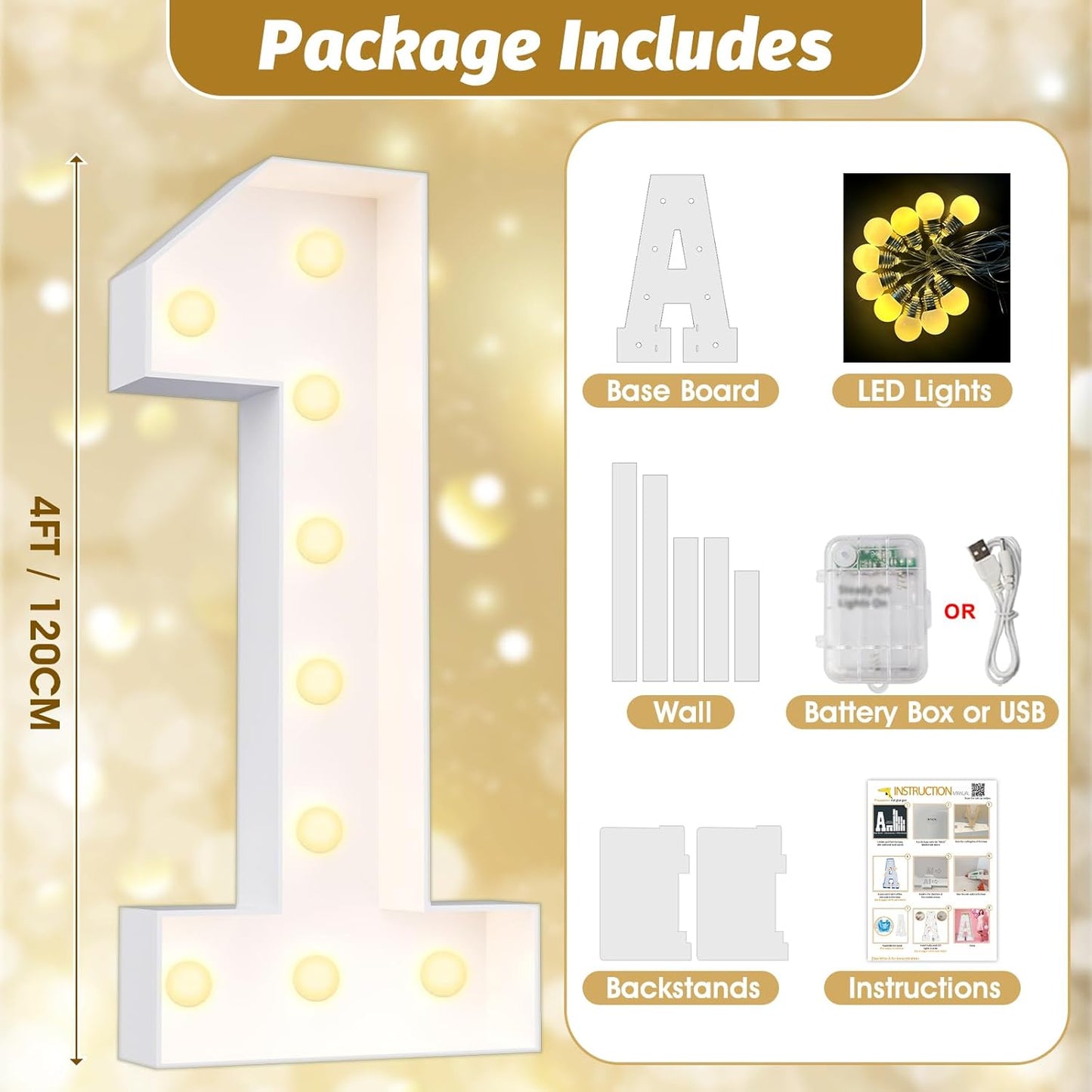Ledido 4FT Marquee Light Up Numbers Large Light Up Letters for Party Decoration, Marquee Numbers for 100th Birthday Anniversary, Pre-cut Foam Board Assembly Required Number 0