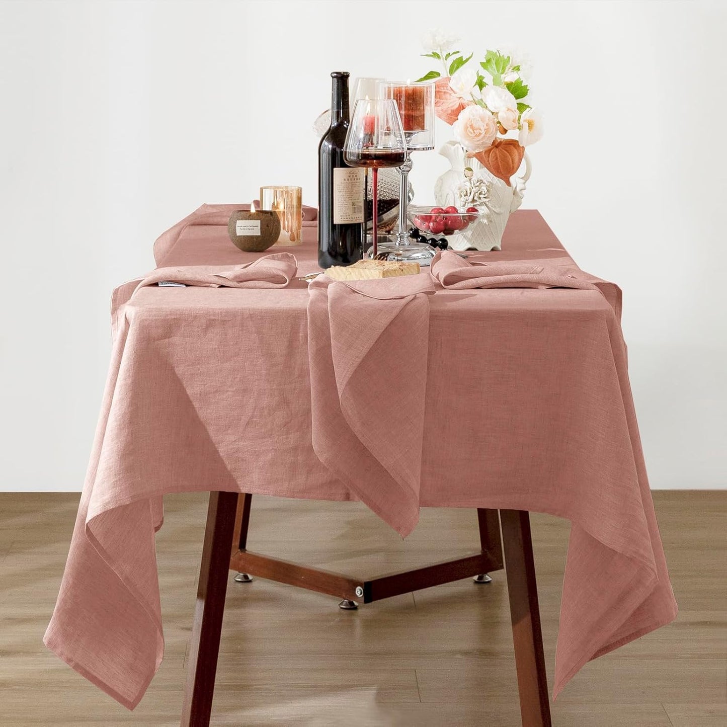 Talasily Linen Tablecloth 100% Pure Linen Table Cloth 60x108 Inches Rectangle Tablecloths Washable Cloths for Kitchen, Dining, Buffet Parties, Holidays, Picnic, Weddings and Restaurants-Muddy Pink