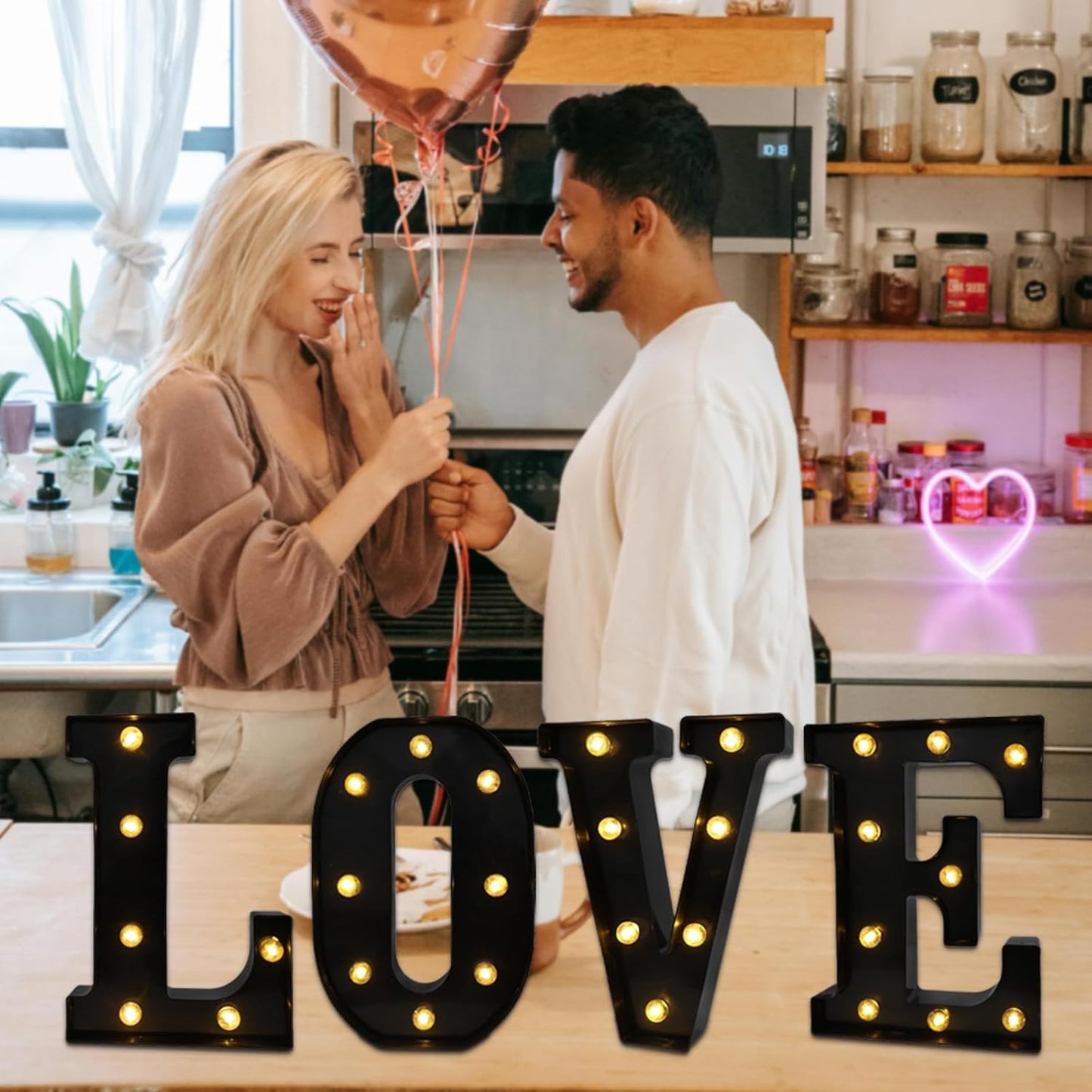 Led Marquee Letters, 8.58 Inch Black Light Up Letters, Small Led Letter Lights, Battery Powered Lighted Letterfor Table, Party, Birthday, Christmas Decor (Black, Letter O)