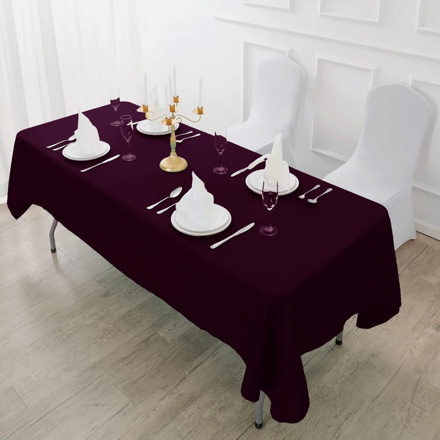 Fokitut 2 Pack Waterproof Rectangle Tablecloth, 90x156 Inch,Stain Resistant and Wrinkle Polyester Table Cloth, Fabric Table Cover for Kitchen Dining, Wedding, Party, Holiday Dinner-Eggplant