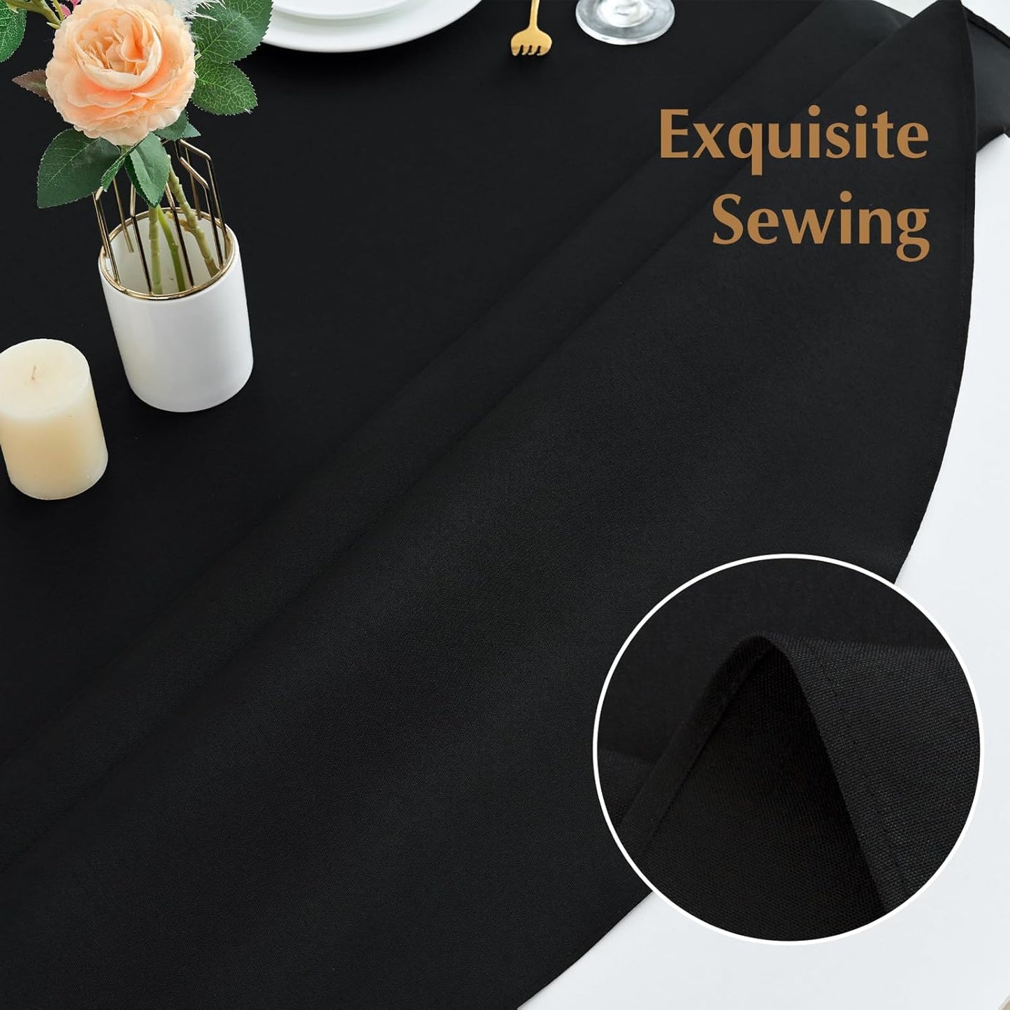2 Pack Round Table Cloth 60 Inch Black Tablecloth Washable Polyester Solid Dining Table Cover for Birthday Party Dinner Holiday Outdoor Indoor