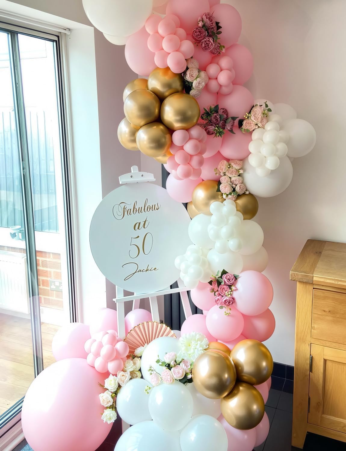 Pink and Gold Balloons Set - 12 Inch Light Pink White Balloons Shiny Metallic Gold Balloon Glitter Confetti Latex Balloon for Girl Women Princess Baby Shower Birthday Wedding Party Decorations