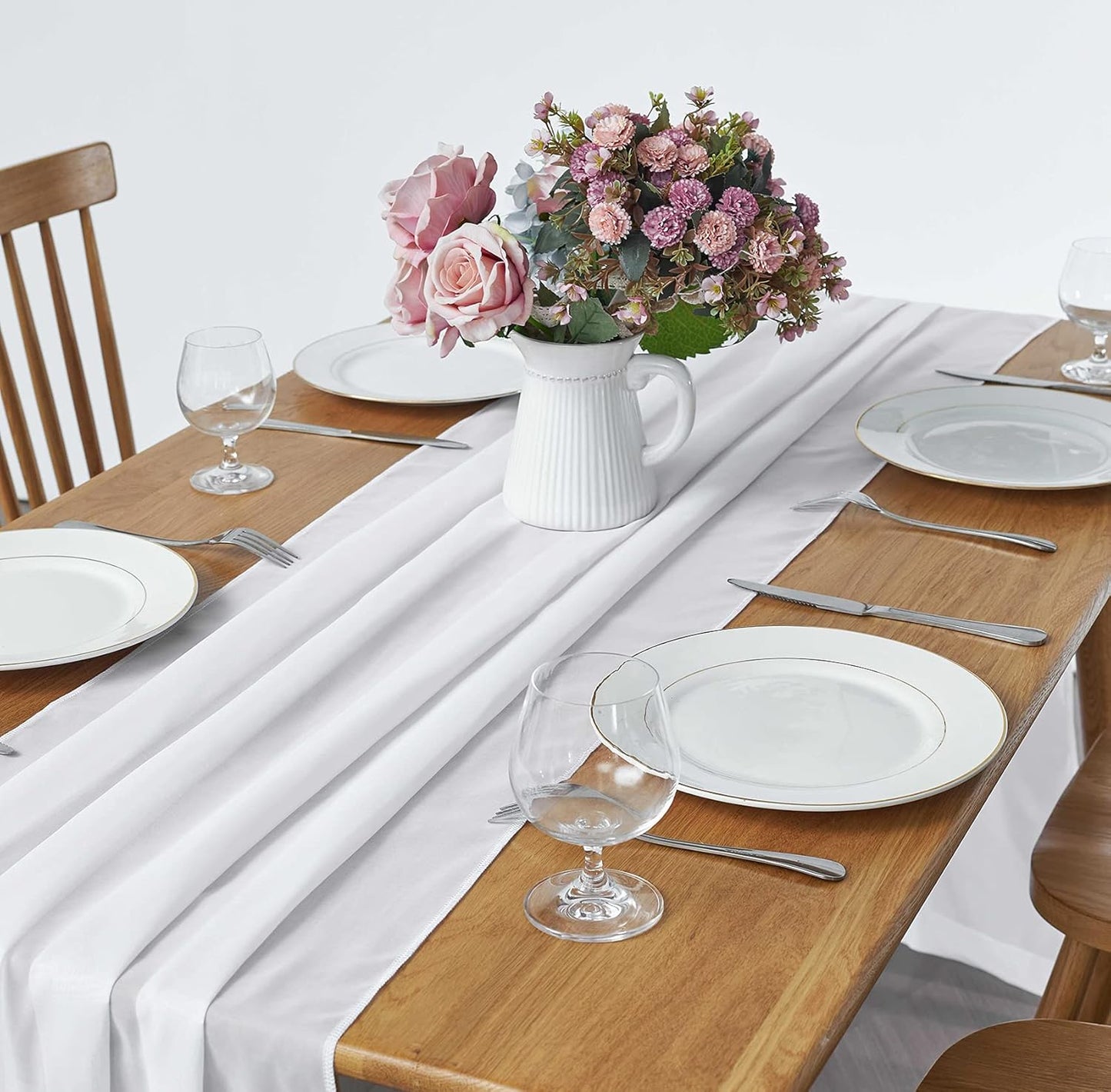 5 Pack 10Ft White Chiffon Table Runner Sheer 29x120 Inch for Romantic Wedding Decor Bridal & Baby Shower Birthday Rustic Party Decoration