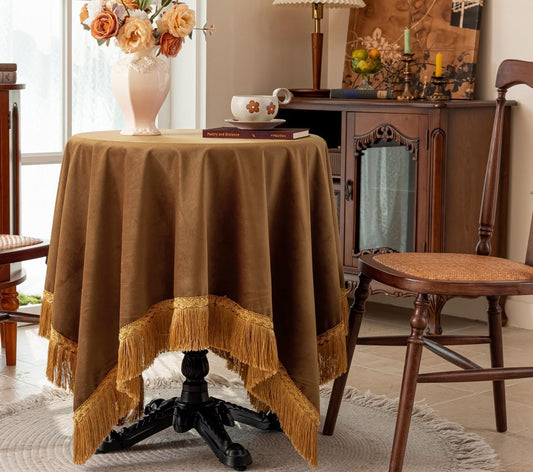 F-CHU Small Square Tablecloth 36 x 36 Inch Velvet Table Cloth Solid Camel Small Round Table Cover for Nightstand End Bedside Table Tabletop Decoration，Camel Tablecloth
