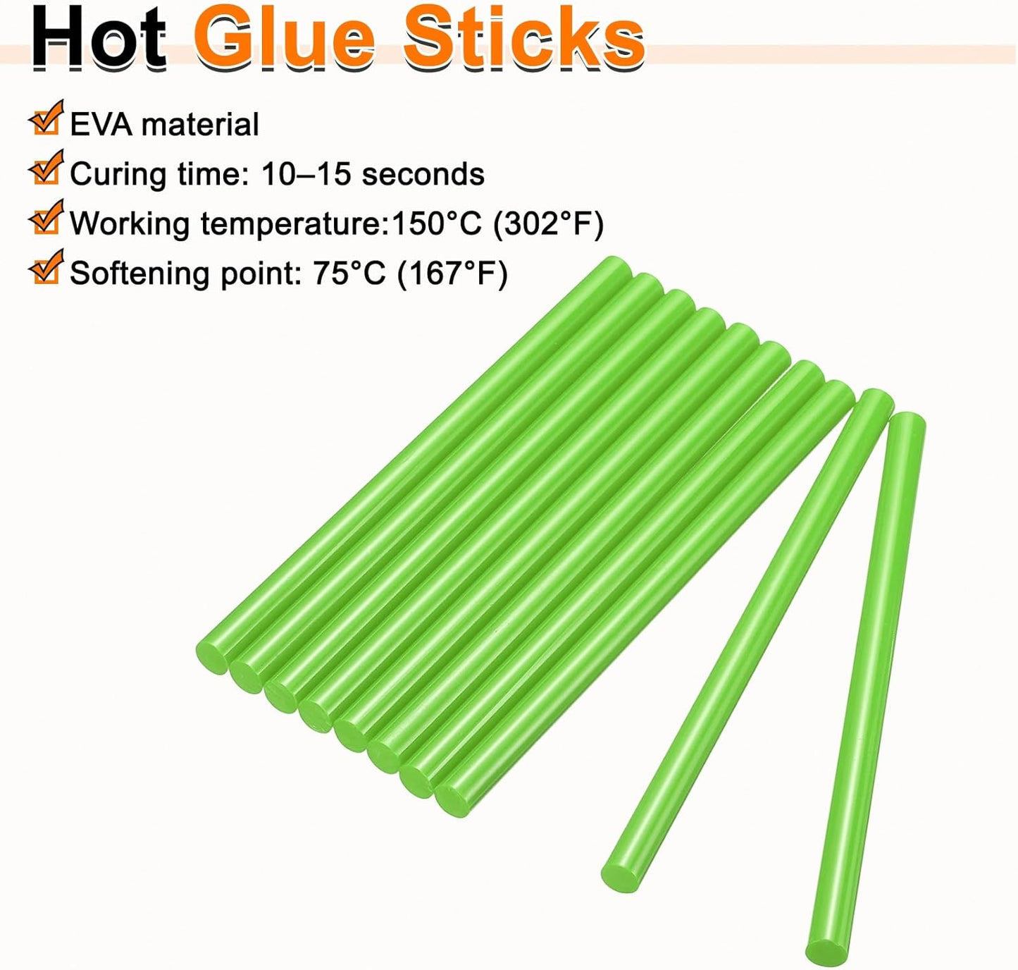 HARFINGTON 10pcs Hot Glue Sticks 0.43" Dia x 7.87" Long EVA Mini Hot Melt Adhesive Glue Stick for Hot Melt Gun Wood Plastic Glass Flowers Fabrics Foam, Light Green