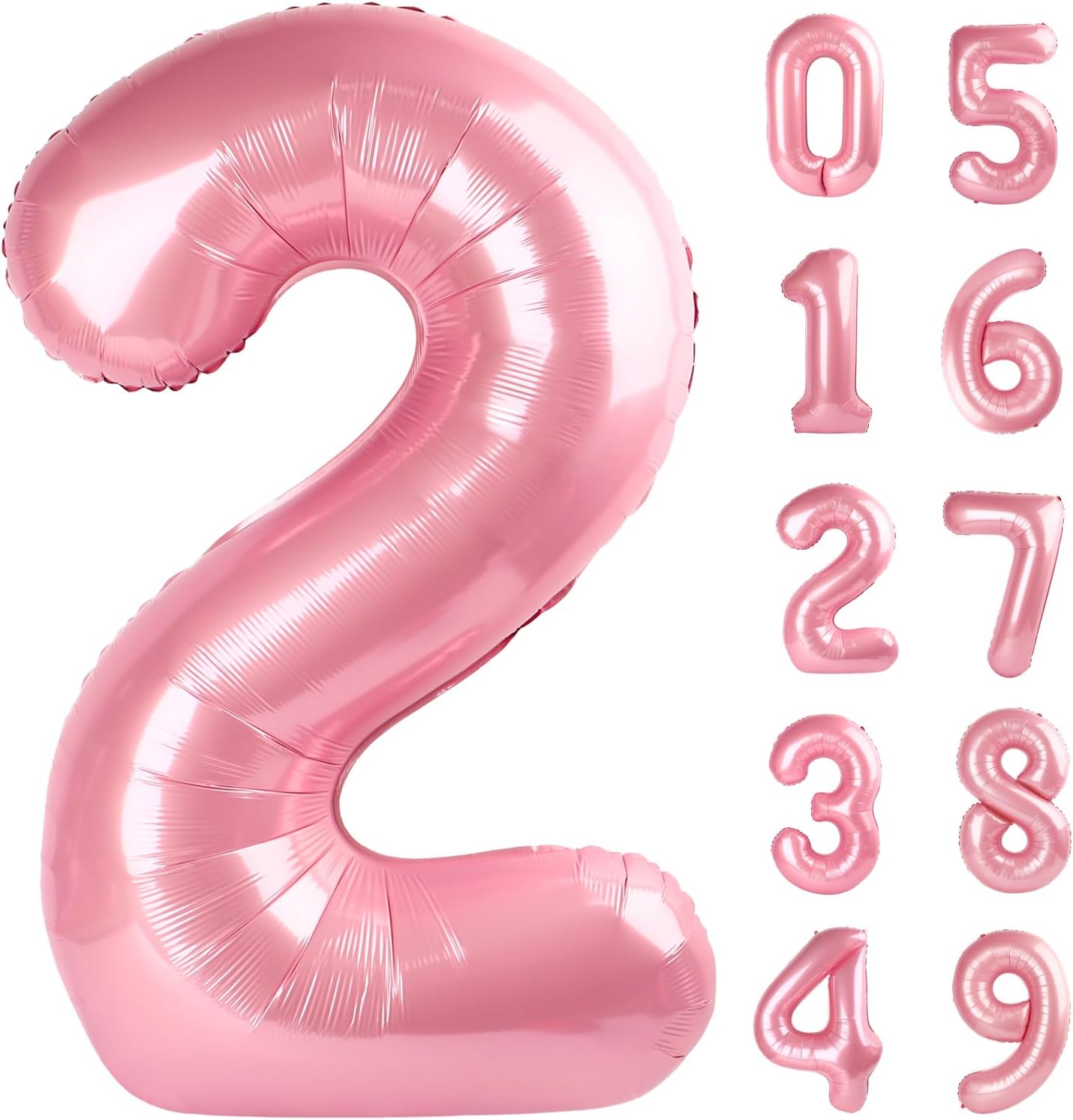 Light Pink 2 Number 40 Inch Pink Large Balloons Big Foil Helium Number Balloons 0-9 Jumbo Happy 2nd Mylar Birthday Party Decorations for Girl Anniversary Party Supplies