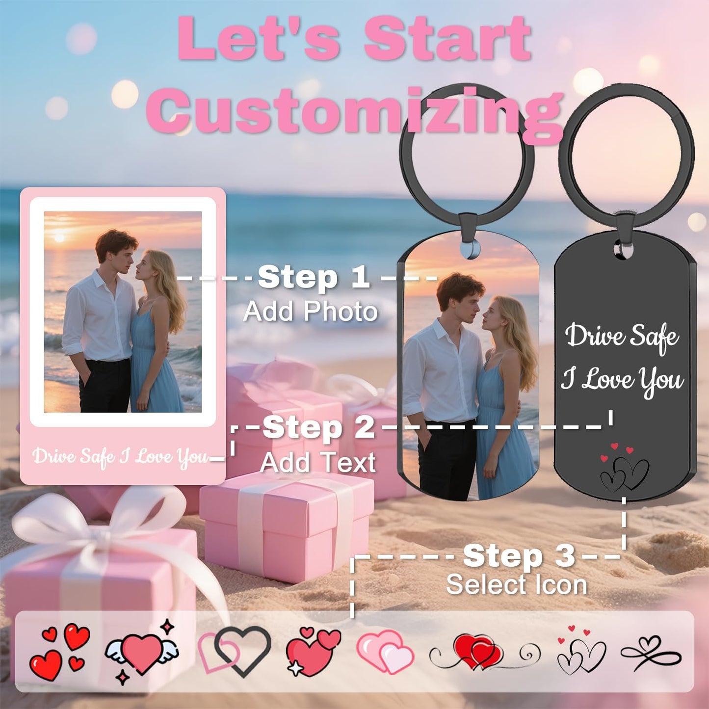 Custom Keychain with Picture, Personalized Double-sided Keychains Gifts for Boyfriend, Family, Lover