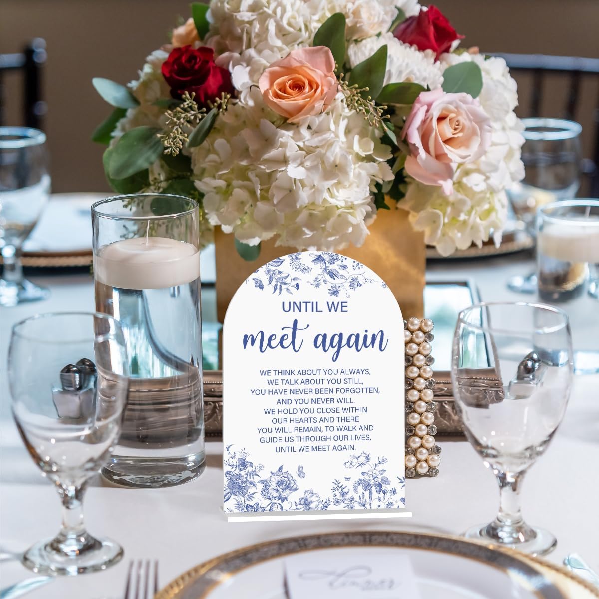 Acrylic Wedding Signs, Dusty Blue Wedding Decor, Blue Weddings Decor, Until We Meet Again Signs for Reception, Modern Calligraphy Arch Acrylic Table Top Sign for Weddings Parties Dinners (White)