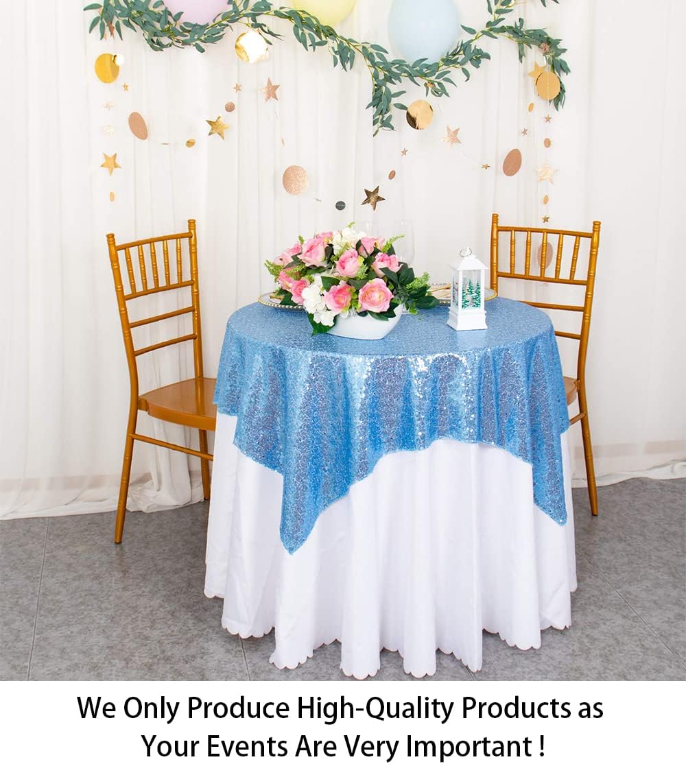 ShinyBeauty Small Tablecloth Square 36x36-Inch Baby Blue Sequin Tablecloth Glitter Table Cover Overlay Square Light Blue Wedding Table Cloths Sequin Fabric Tablecloth for Round Table Birthday Baby