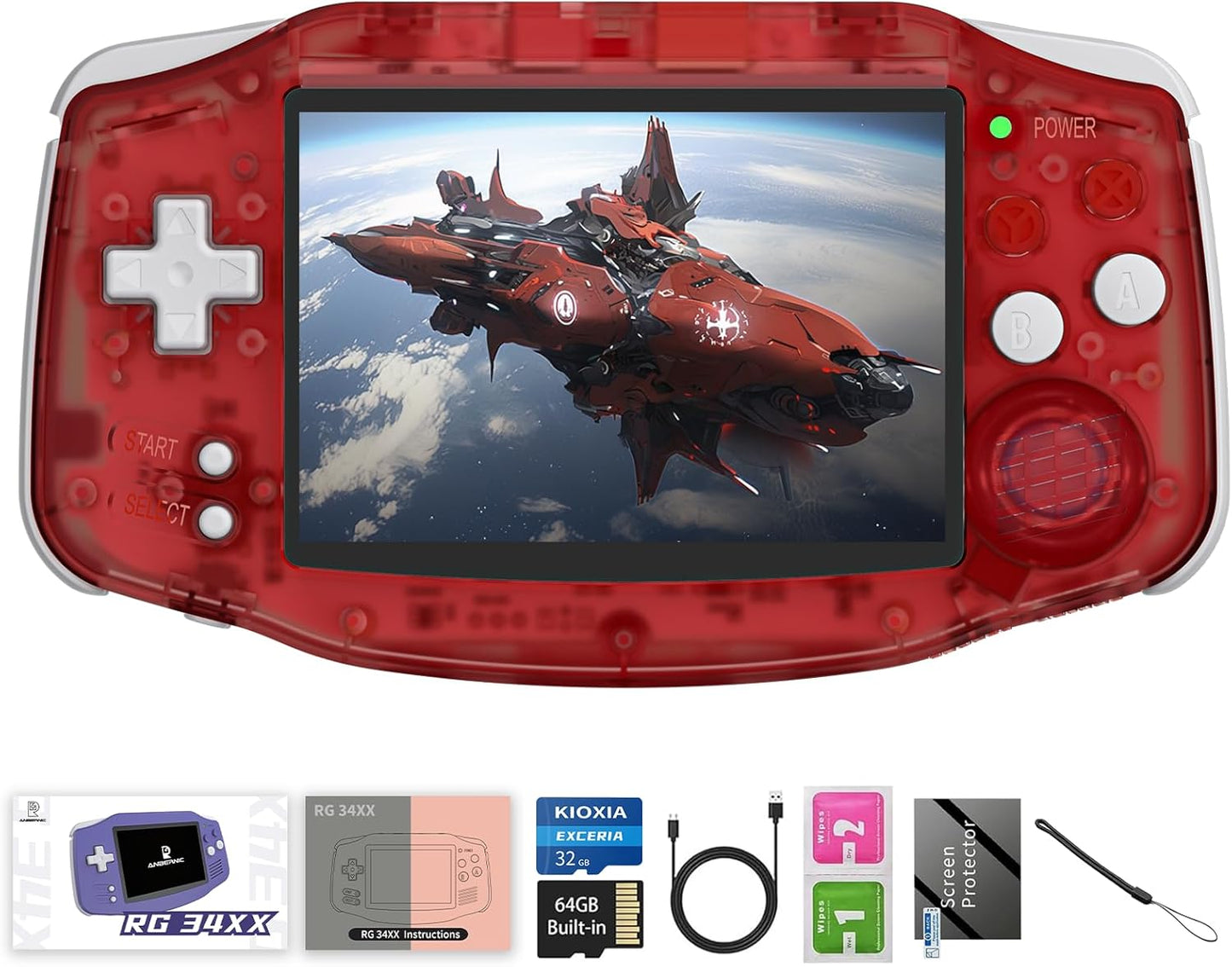 RG34XX Retro Handheld Game Consoles RG34XX Classic Retro Gaming Console 32+64G Card Preloaded Games 5000+ rg34xx Portable Gaming Console Linux 64-bit 3500mAh Battery WiFi Bluetooth HD and TV Output red