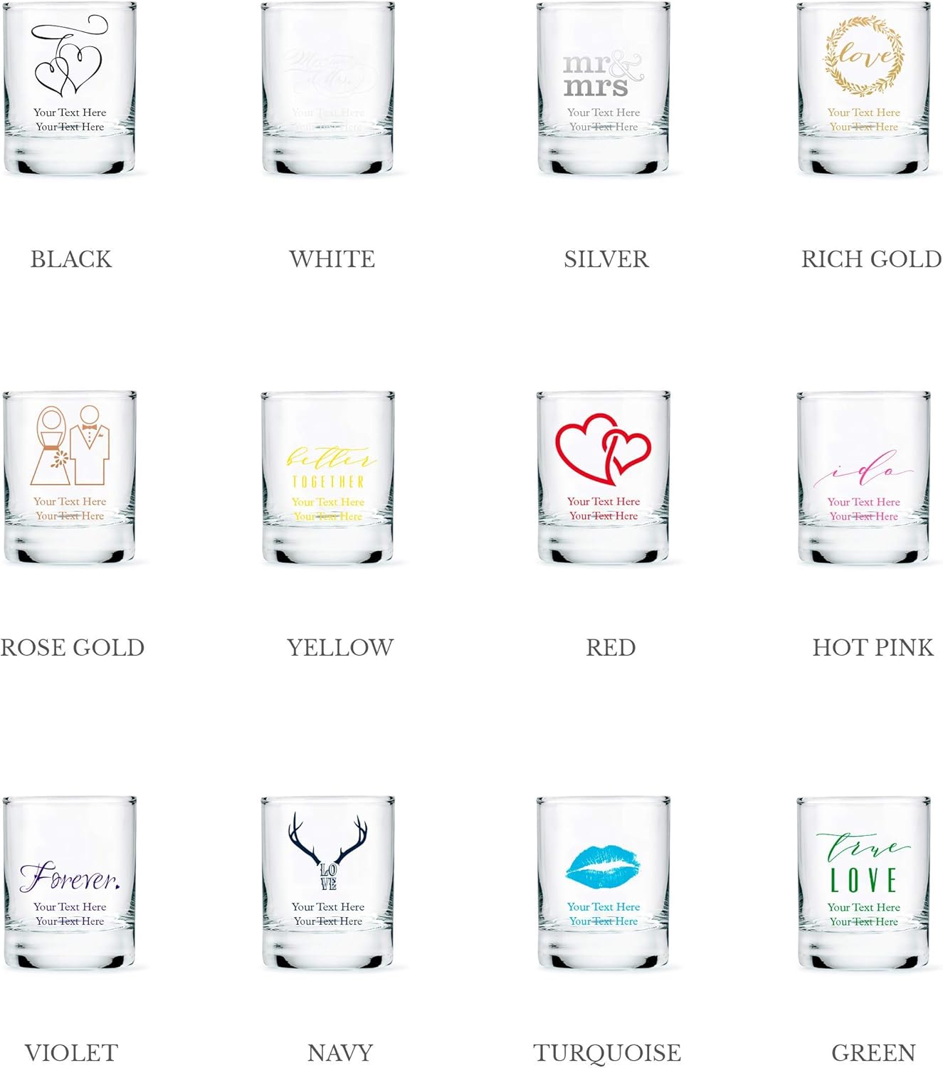 WEDDINGSTAR Personalized 2.75oz Shot Glass Customizable Full Color Print - 132 pack