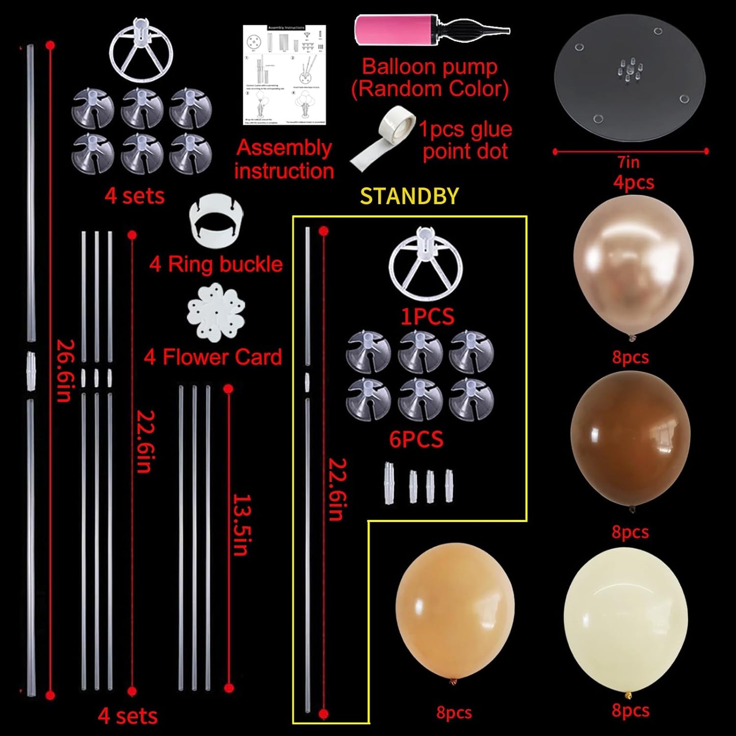 TONIFUL 4 Set Brown Champagne Gold Balloon Stand Centerpiece Table Decorations for Baby Shower Wedding Engagement Bridal Shower Anniversary Thanksgiving Decor Brown Birthday Party Decorations