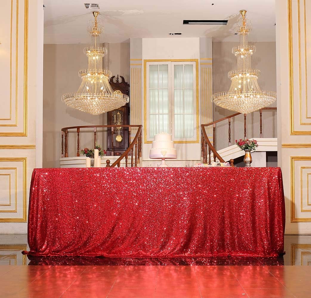 SquarePie Sequin Tablecloth 90 x 156 Inch Red Sparkly Table Linen for Wedding Party