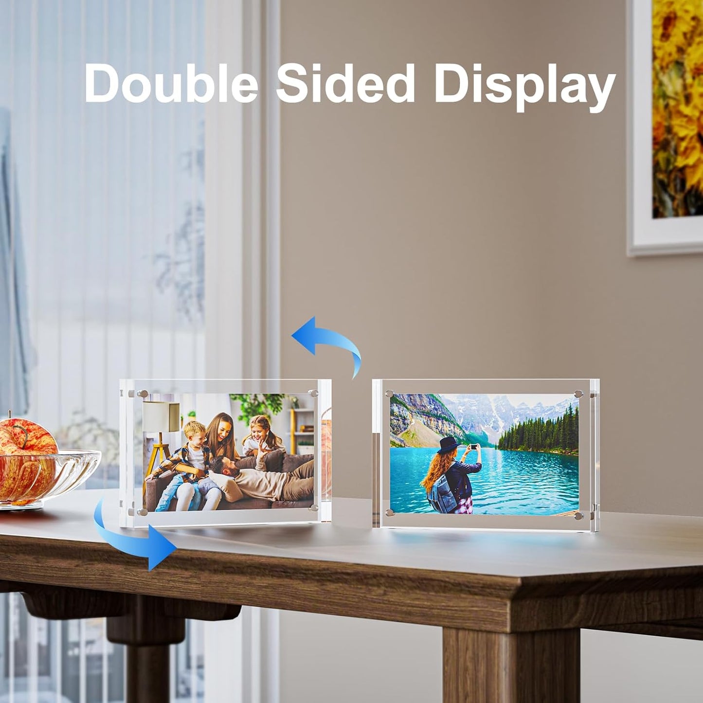 2 Pack 4x6 Acrylic Picture Frames - 20% Thicker Double Sided Magnetic Frame with UV Protection - Freestanding Clear Frameless Display for Tabletops - Modern Photo Frame Set for Home & Office Decor