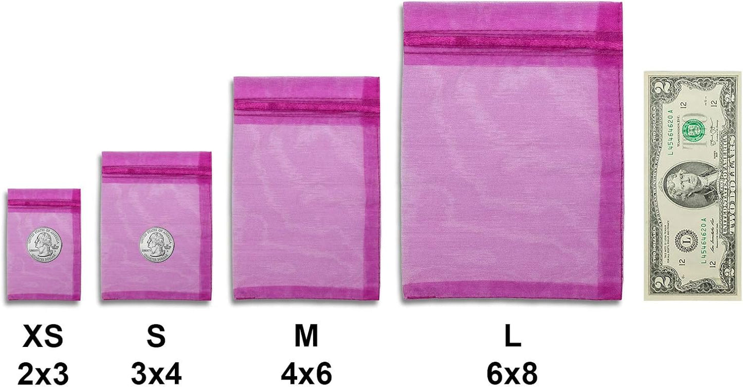 TheDisplayGuys 100-Pack XS 2 x 2 3/4" Hot Pink Sheer Organza Gift Bags with Drawstring, Jewelry Candy Treat Wedding Party Favors Mesh Pouch