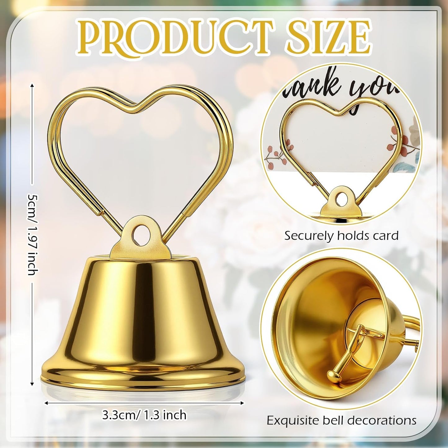 24 Pcs Table Number Holders Place Card Holders for Table 2 Inch Ring Clip Bell Number Holder Metal Picture Holder for Wedding Christmas Restaurant Home Photo Office Memo(Gold,Heart)