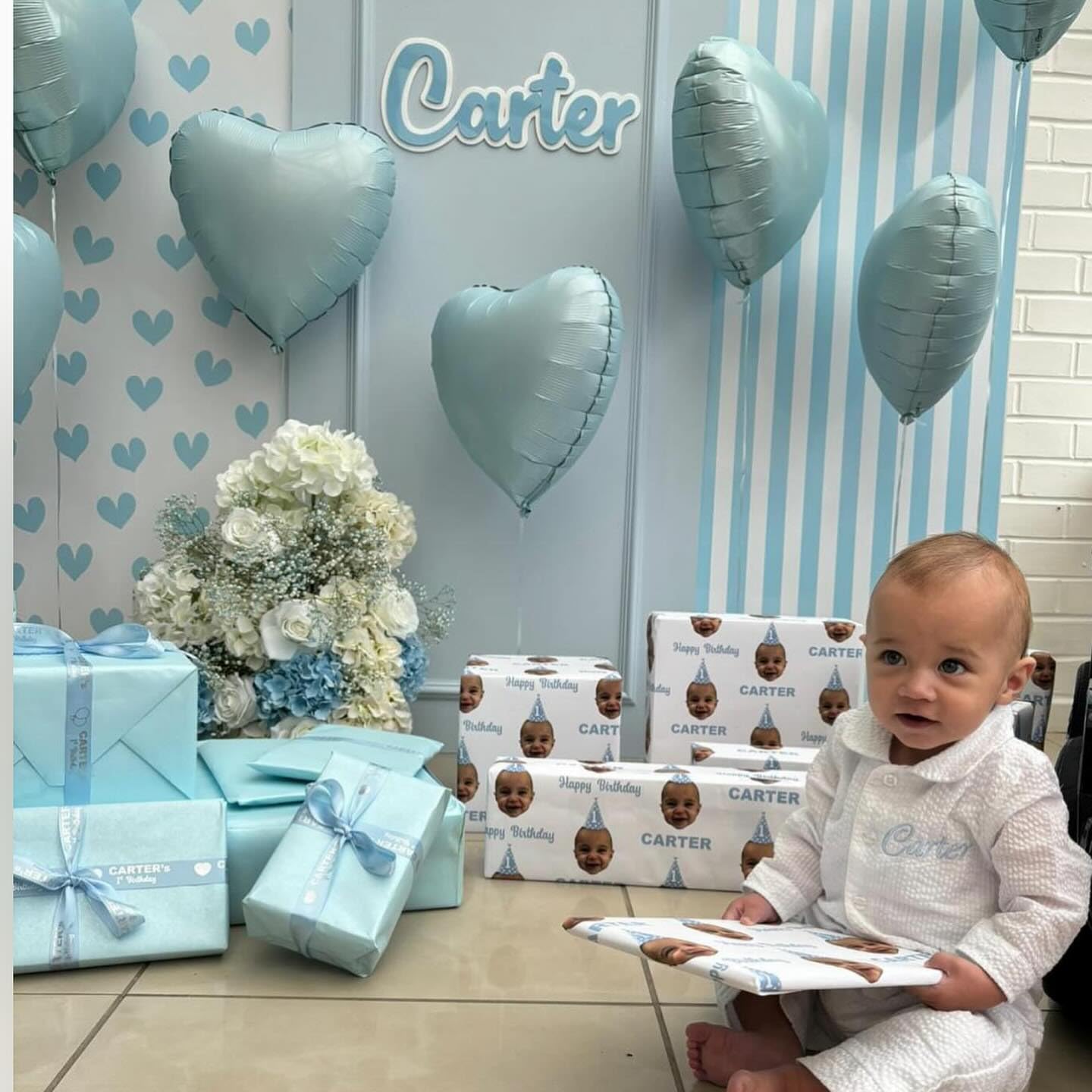 Baby Blue Heart Balloons,10Pcs Cream White Blue Foil Heart Shaped Balloons,18Inch Sand White Pastel Blue Helium Balloon for Valentines,Engagement,Birthday,Baby Shower,Wedding Party Decorations