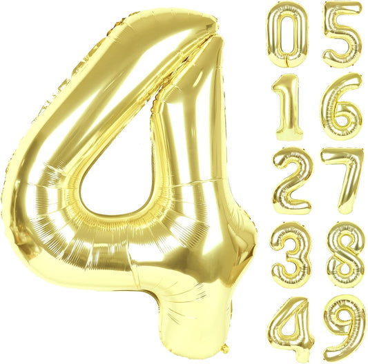 40 Inch Light Gold Large Number 4 Birthday Balloon, Giant Number Four 14 24 34 40 44 Balloons, Champagne Gold Foil Mylar Big Balloons for Anniversary Graduation Supplies Decorations