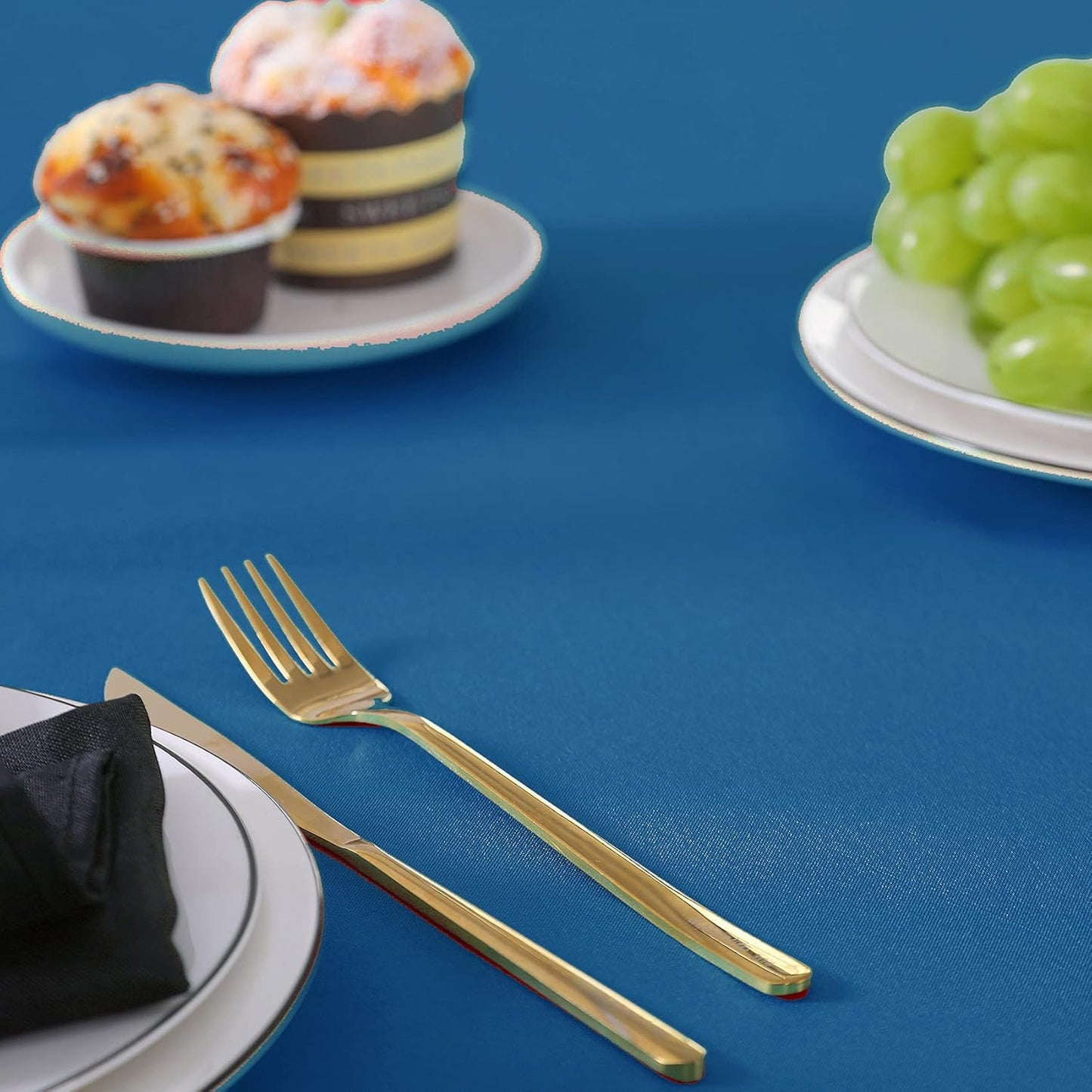 60 inch Round Tablecloth Washable Polyester Table Cloth Decorative Table Cover for Wedding Party Dining Banquet（60 inch,Mediterranean Blue）