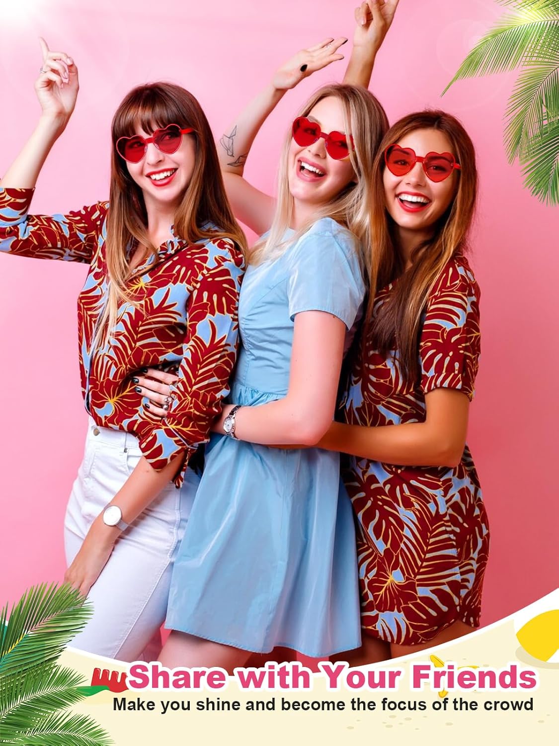 12 Pairs Heart Shaped Sunglasses for Women Colorful Glasses Fun Trendy Transparent Heart Sunglasses Party Favor (Red)