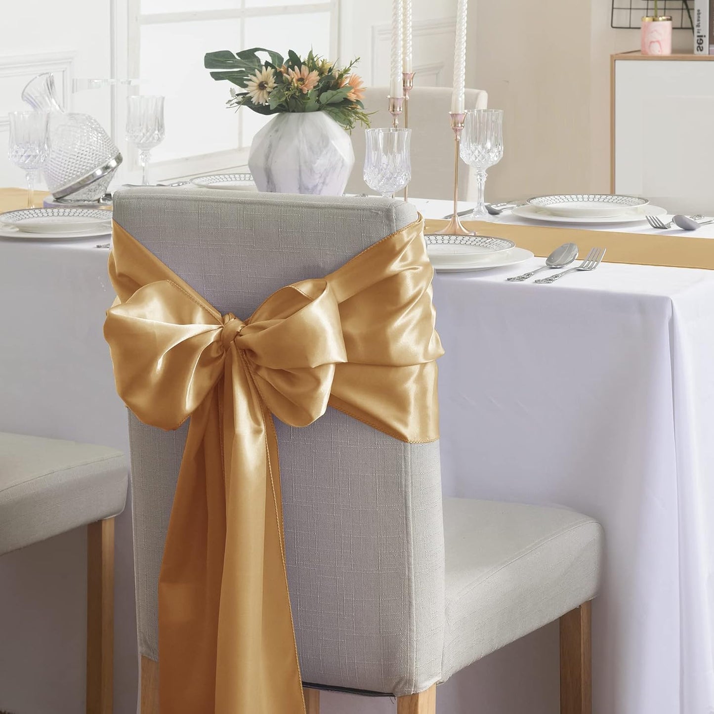 6Pack Table Runner 12 x 108 Inches Satin Silk Table Runner for Wedding, Birthday Party, Banquets, Graduations Decoration, fit Rectange and Round Table-Champagne