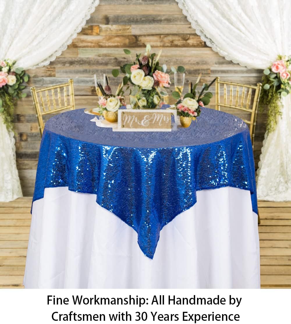 ShinyBeauty Sparkling Royal Blue Sequin Tablecloth 54x54 Inch - Glitter Dining Table Cover for Birthday Wedding Party Decor, Elegant Luxury Table Linen Overlay