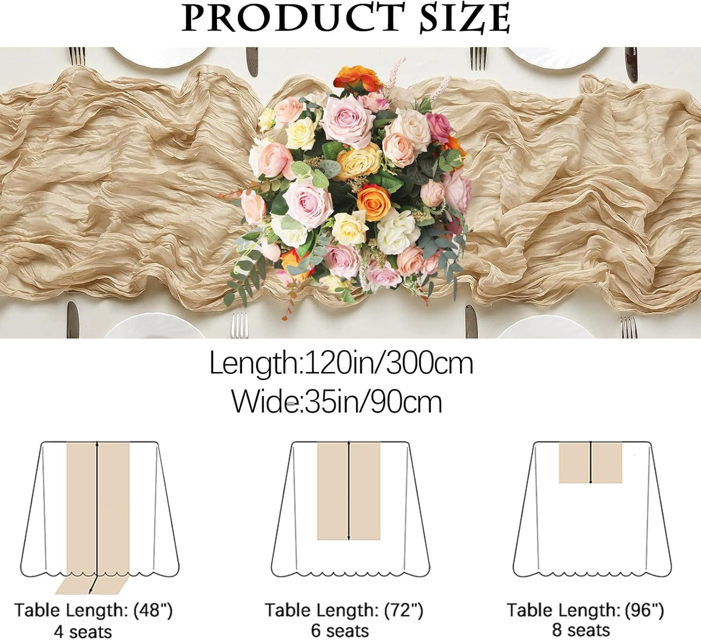 16PCS Beige Cheesecloth Table Runner - 35x120Inch Boho Gauze Cheese Cloth Table Runner Long Rustic Sheer Table Runners for Wedding Party Baby Bridal Shower Table Decor