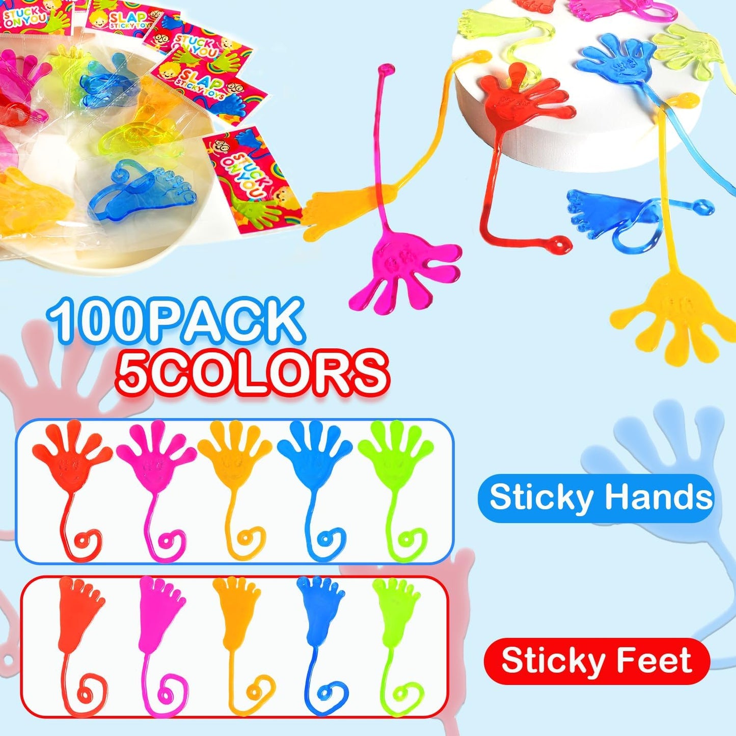 Large Sticky Hands Bulk Party Favors Supplies Toy Gifts for Kids (100 PCS), Halloween Goodie Bag Stuffer Fillers for Toddlers,Class Non Candy Treats Prizes Pinata Parade Throw Giveaways for Boys Girls