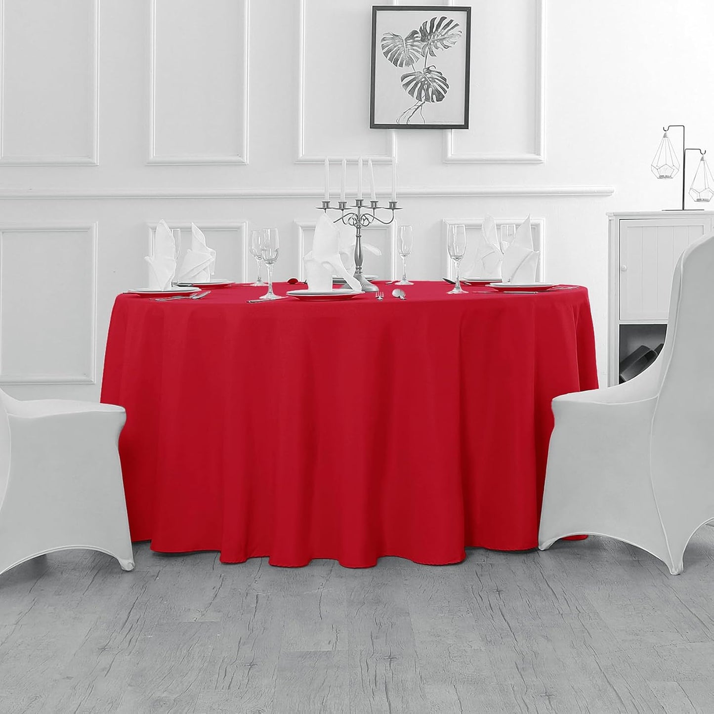 Fokitut 6 Pack Round Tablecloth, 132 Inch, Stain Resistant and Wrinkle Polyester Table Cloth, Fabric Table Cover for Kitchen Dining, Wedding, Party, Holiday Dinner-Red
