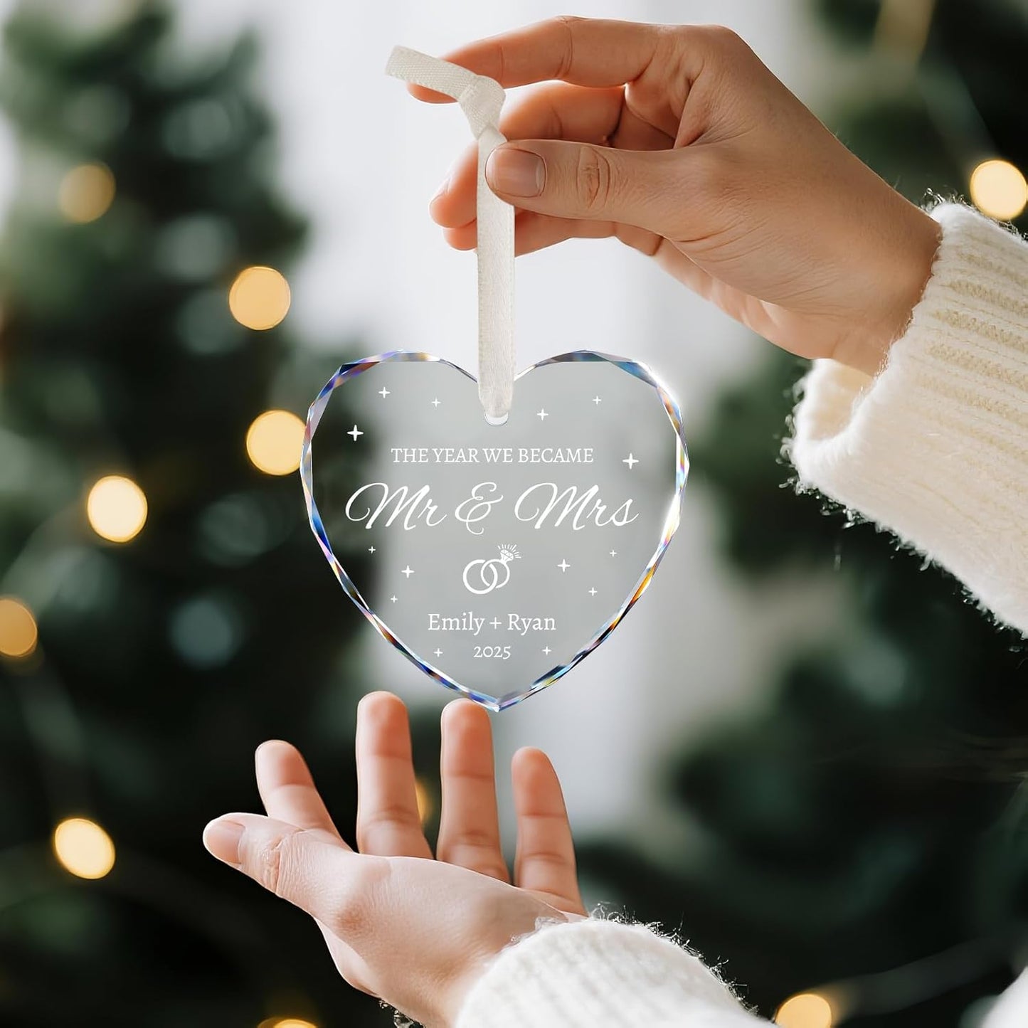 Personalized Wedding Gifts - Mr and Mrs Ornament 2025 - Bridal Shower Gifts, Just Married Gift for Bride, Newlywed, Couple, Her - Crystal First Christmas Married Ornament 2025