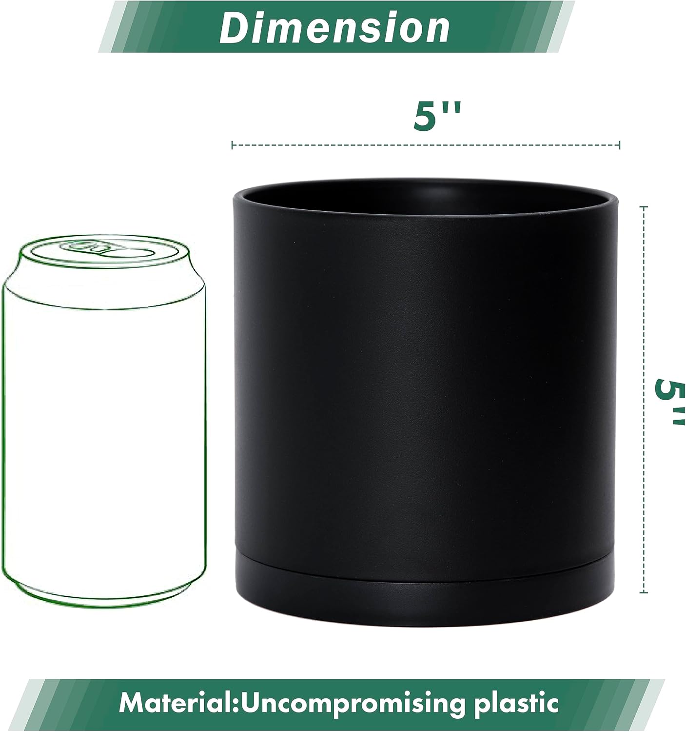 D'vine Dev 2 Pack 5 Inch Modern Plastic Plant Pots, Small Garden Planters for Plant with Drainage Holes and Saucers, Black Color, 74-Y-G-1