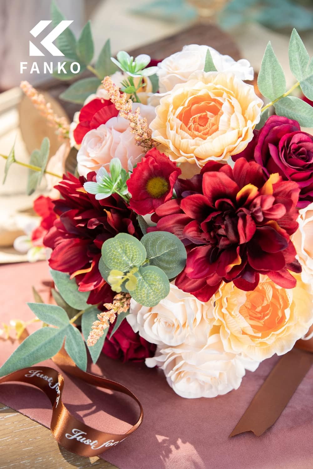 FANKO Rose Artificial Flowers Combo for DIY, Fake Rose Artificial Silk Flowers with Greenery, Real Looking Artificial Faux Flowers for Wedding, Table Decoration, Centerpieces, Party, Home Décor