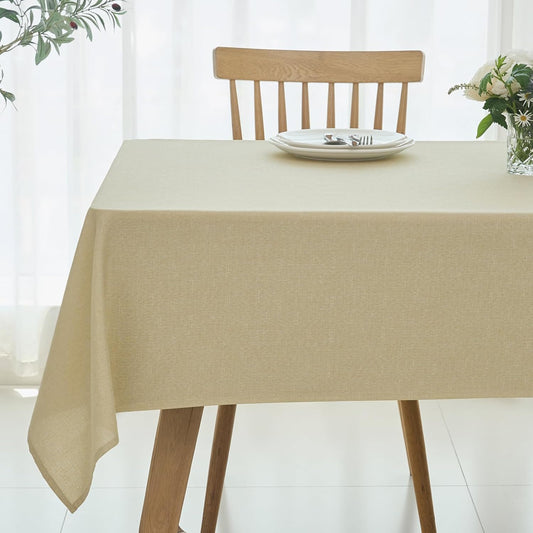 maxmill Square Linen Textured Tablecloth Waterproof Spillproof Wrinkle Free Soft Slubby Textured Table Cloth for Dinner and Party Washable Wipeable Fabric Table Cover Decoration, 60 x 60 Inch, Beige