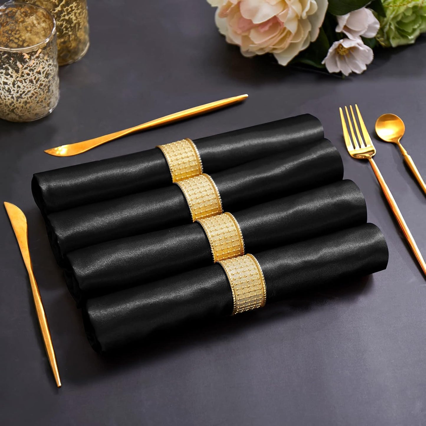 Horbaunal 30 Pack Black Satin Napkins 20 x 20 Inch, Square Soft Table Dinner Napkins, Silky Cloth Napkins Table Decoration for Weddings Banquets Parties