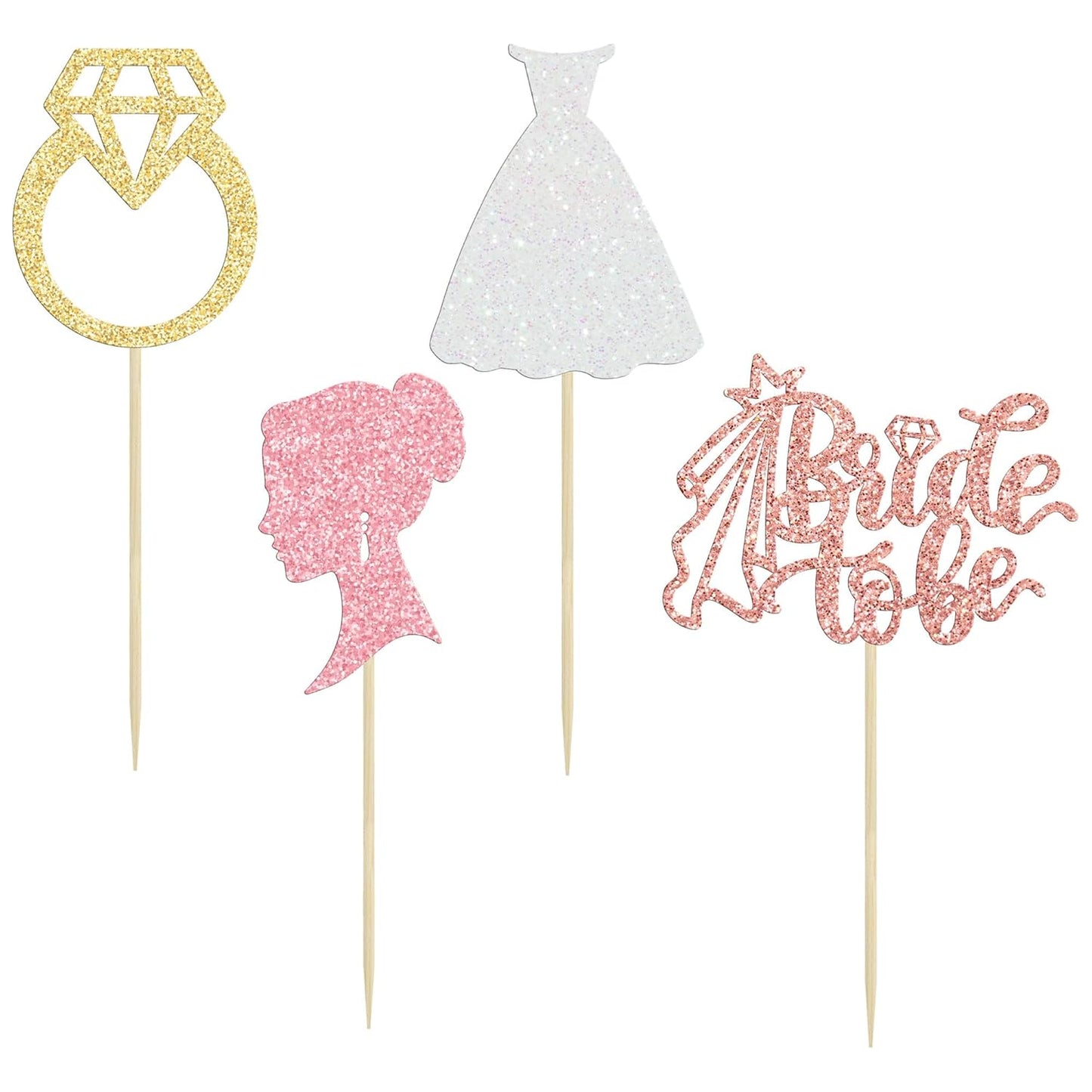 Gyufise 24 Pack Glitter Bride to Be Cupcake Toppers with Heart Ring Dress Bridal Shower Cupcake Picks Wedding Engagement Bachelorette Party Cake Decorations Supplies Colorful