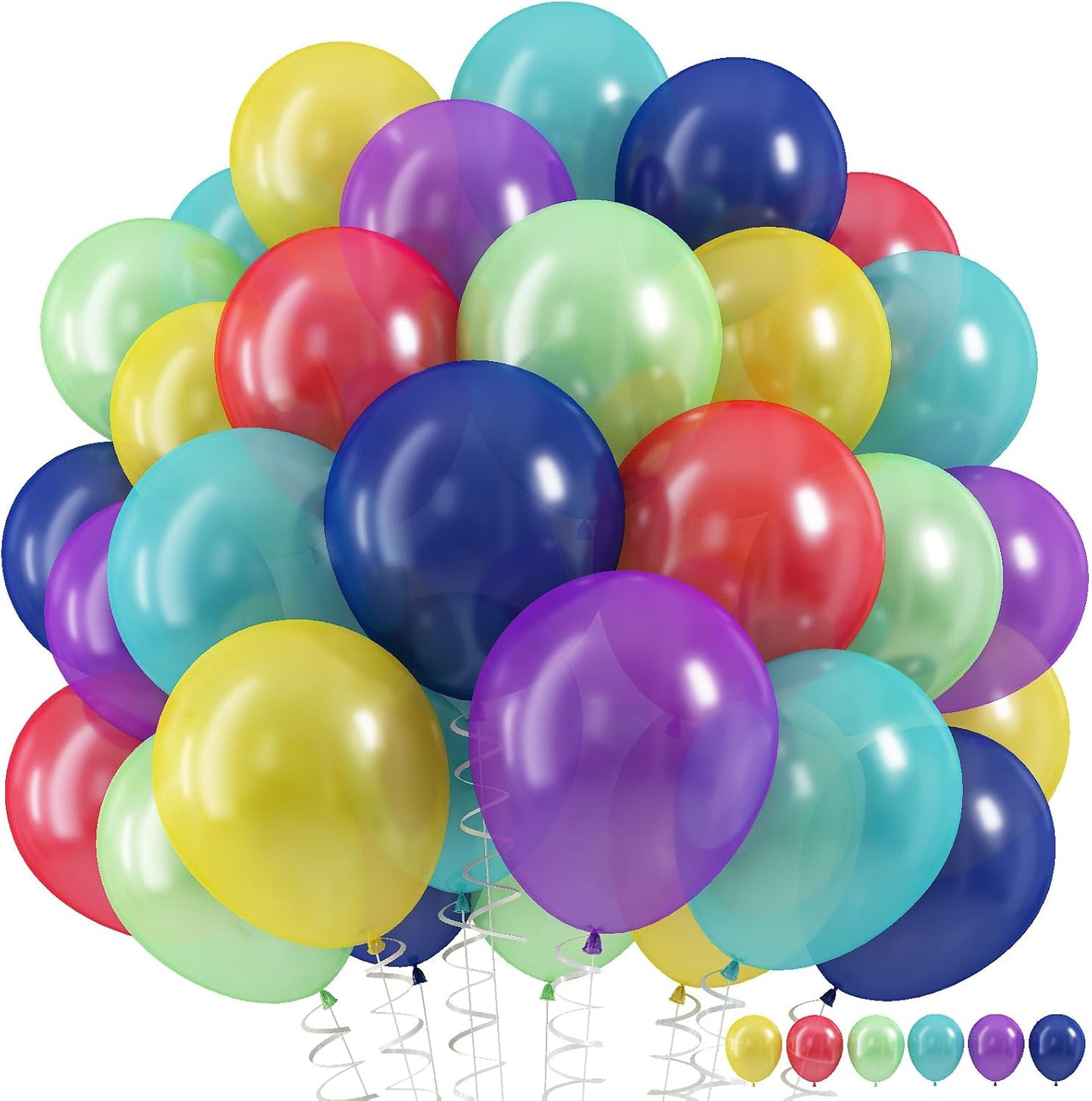 60Pcs Balloons Assorted Colors, 12 Inch Rainbow Helium Colorful Multicolor Pastel Green Blue Yellow Red Purple Balloons, Bright Primary Latex Balloon for Wedding Baby Shower Birthday Party Decorations