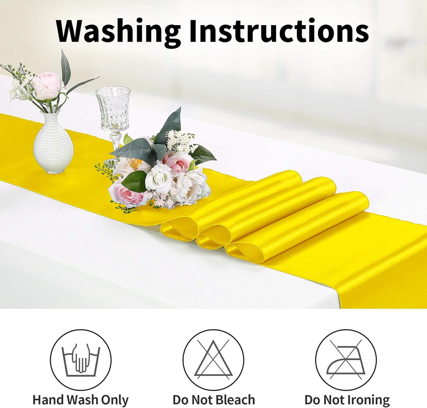 10-Pack Satin Table Runner Yellow 12 x 108 inches Long, Table Runners for Wedding, Birthday Parties, Banquets Decorations（10 Pack, 12x108 Inch, Yellow）