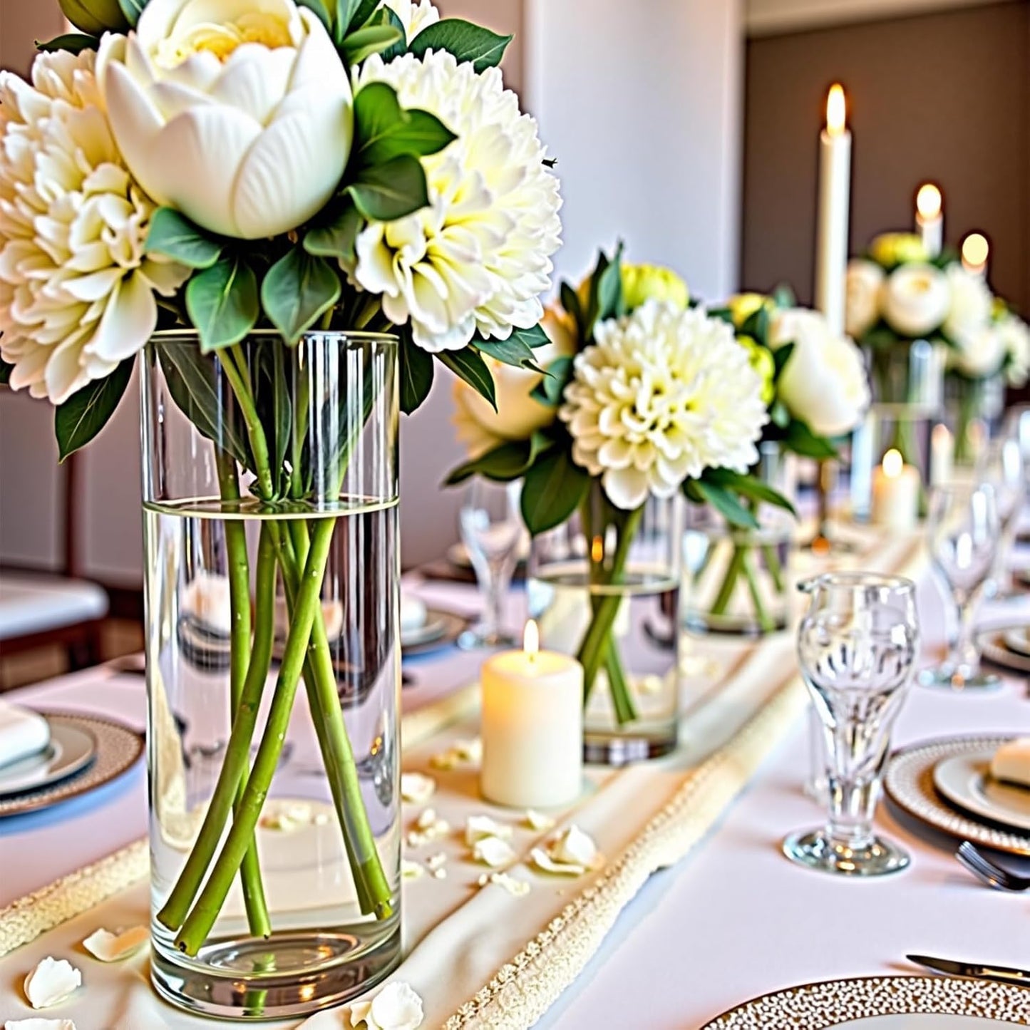 48 Pack Clear Glass Cylinder Vases for Centerpieces - Different Sizes Floating Candle Vases Holder -4", 6", 8",10" Hight Perfect for Weddings and Events