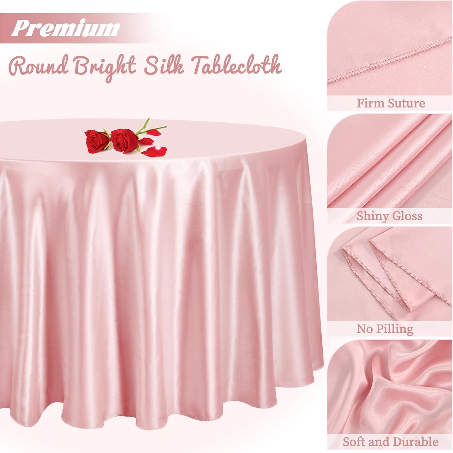fani 12 Pack 108 Inch Rose Gold Satin Tablecloth - Premium Bright Silky Round Tablecloth Overlay Smooth Fabric Table Cover, Table Decoration for Wedding Party Banquet Events Restaurant Kitchen Dining