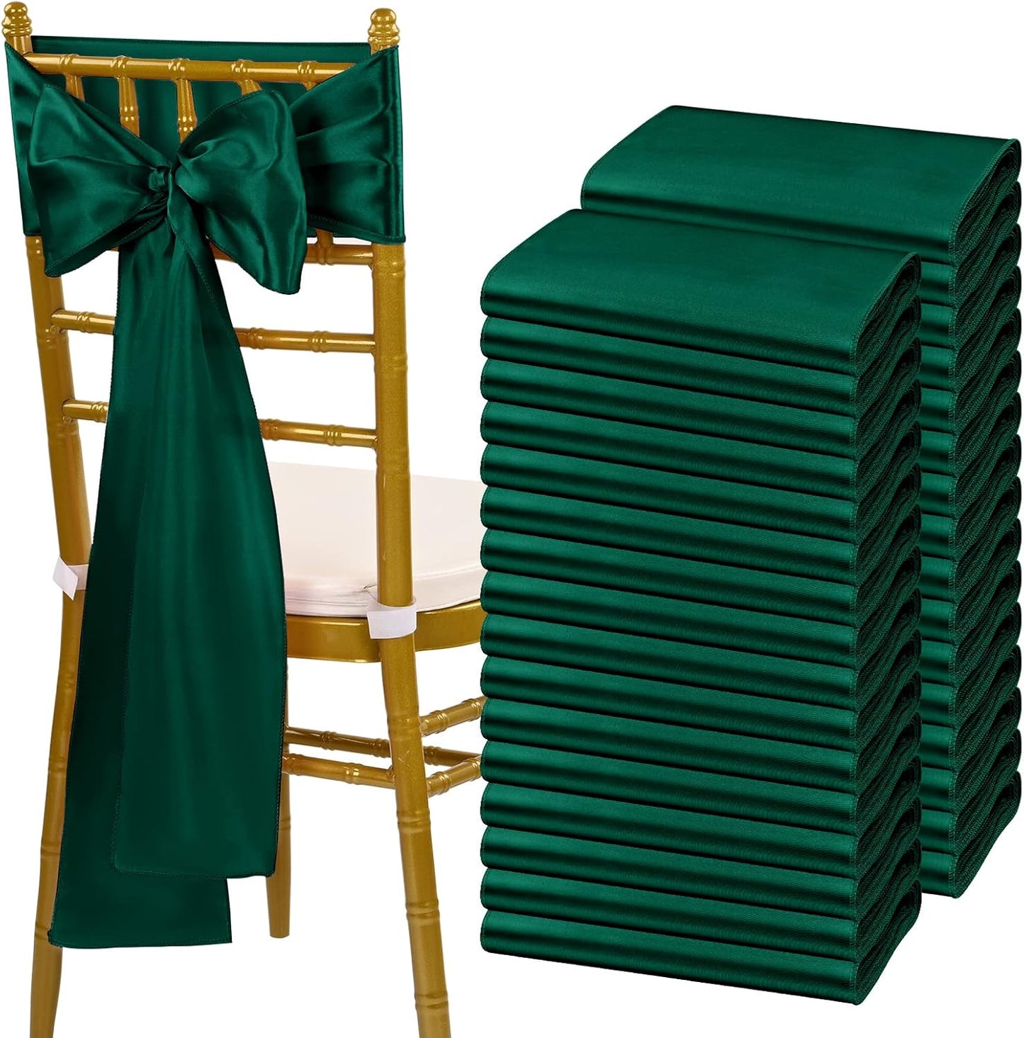 fani 120 PCS Forest Green Satin Chair Sashes Bows Universal Chair Cover for Wedding Reception Restaurant Event Decoration Banquet,Party,Hotel Event Decorations (7 x 108 inch)