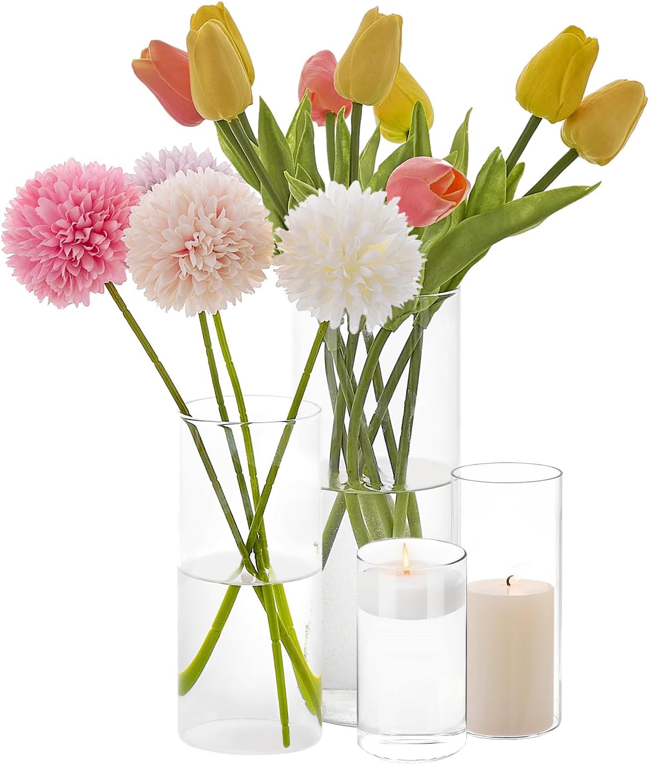 4 Pcs Glass Cylinder Vases Set, 4/6/8/10 Inch Modern Flower Vases for Centerpieces, Bud Vase Arrangements & Floating Candles – Wedding/Christmas/Home Decor Essentials