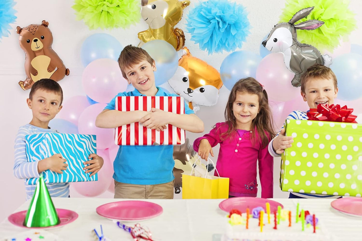 8 PCS Woodland Animal Balloons Forest Animals Foil Mylar Balloon for Woodland Themed Baby Shower,Birthday Party Decorations