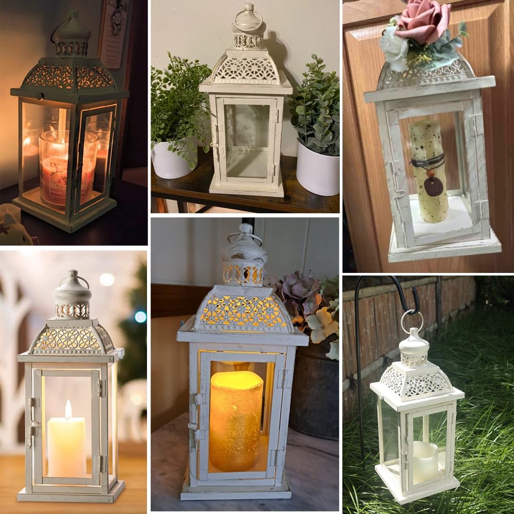 NEEDOMO 14.4" Lanterns Decorations Indoor, Hanging Candle Lantern Outdoor, Vintage Large Lantern Decor with Clear Glass, Metal Candle Holder for Home, Table, Patio, Rustic Farmhouse Wedding, Christmas