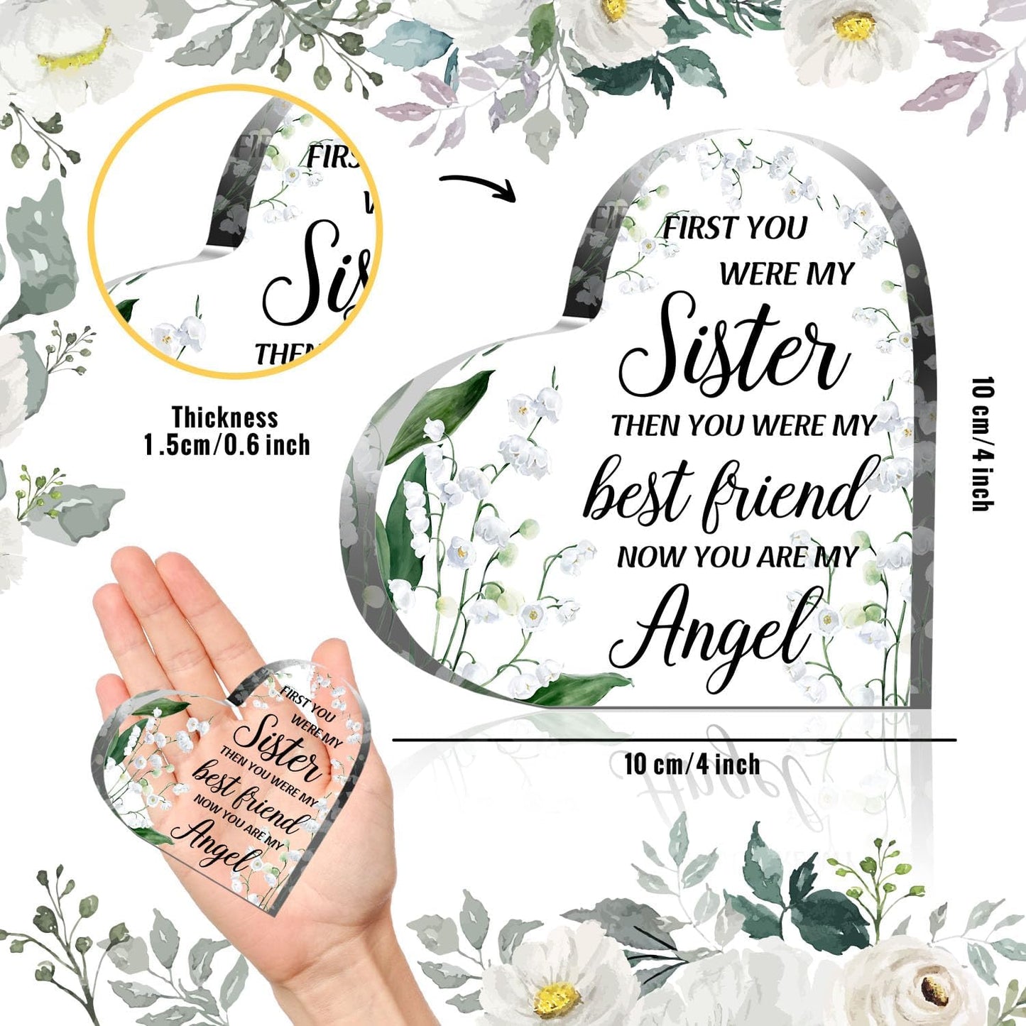 Sympathy Gifts for Loss of Sister, Memorial Gifts for Friends Female Women, In Memory of Sister Acrylic Heart Plaque, Funeral Remembrance Decor Ornament Sign, Bereavement Condolences Grief Gifts
