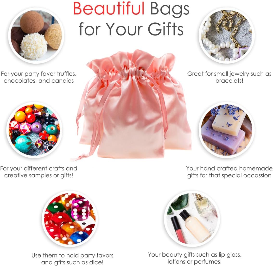 4" x 6" Pink Champagne Satin Gift Bags, Jewelry Bags, Wedding Favor Drawstring Baby Shower Christmas 50 per Pack