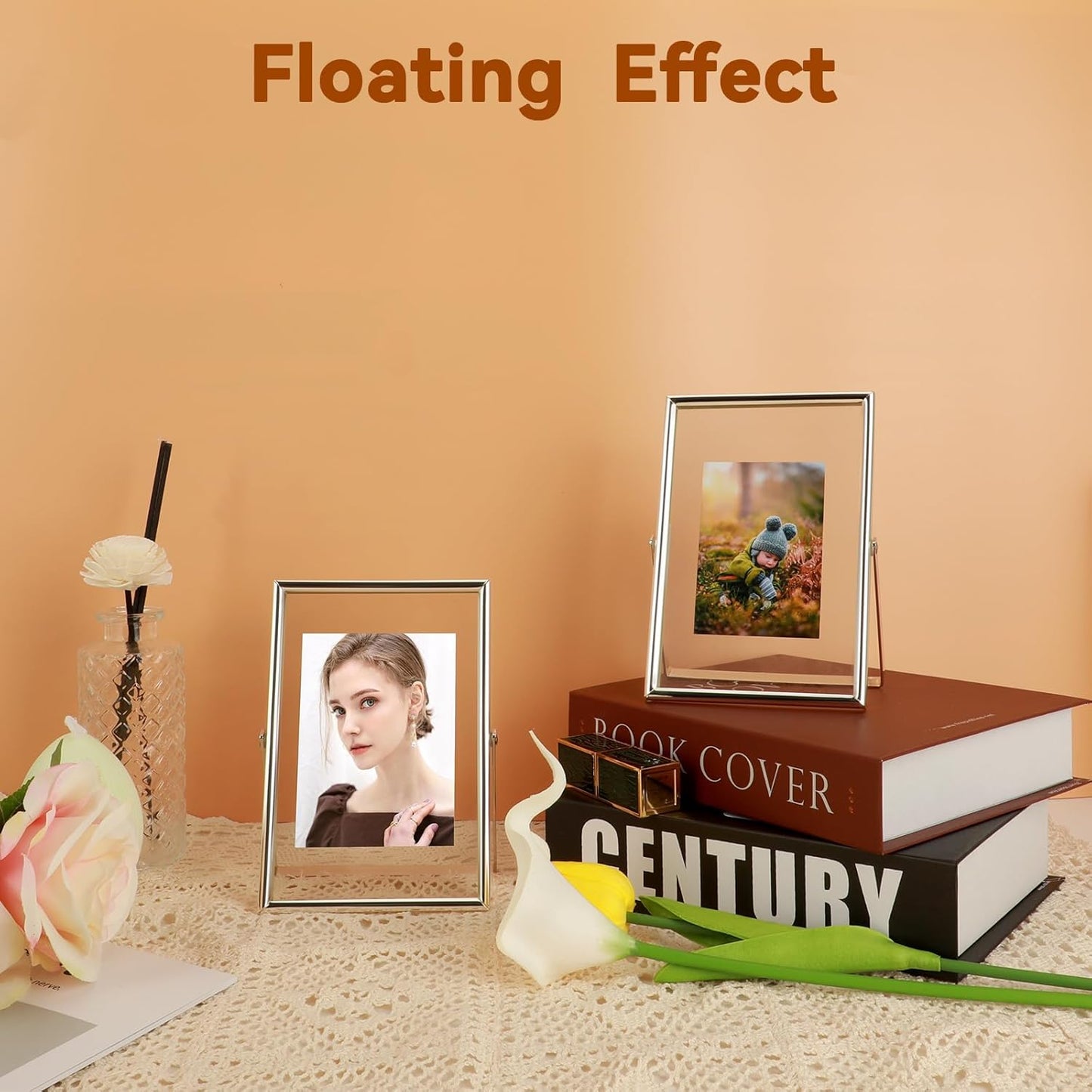 Silver Floating Frame (4"x6", Vertical), For Picture 3.5x5, 2x3, 1x2, Mini Desktop Photo Frame, Classy Gift For Festival, Wedding, Home or Office Décor…