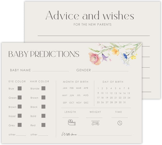 Advice For New Parents Baby Shower, Baby Predictions & Advice Cards For Baby Shower Games Activities, Wishes for Baby, 25 Double-Sided Thick Cards – Flower A08