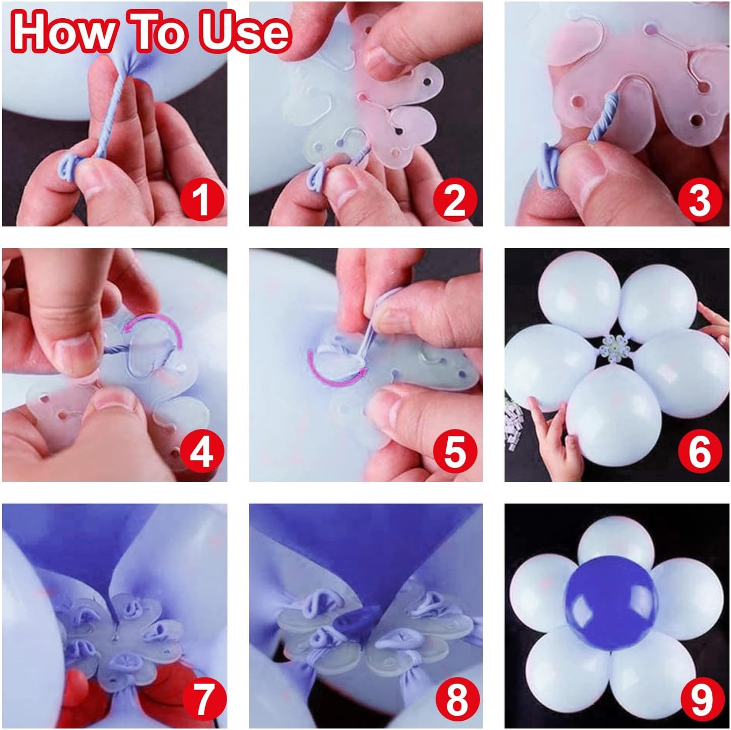 ROYALHOUSE Flower Balloon Clips Flower Shape Balloon Clips Holder 5 Balloon Clip for Party, Wedding, Baby Shower Decorations Reusable Connectors (Clear, Pack of 200)