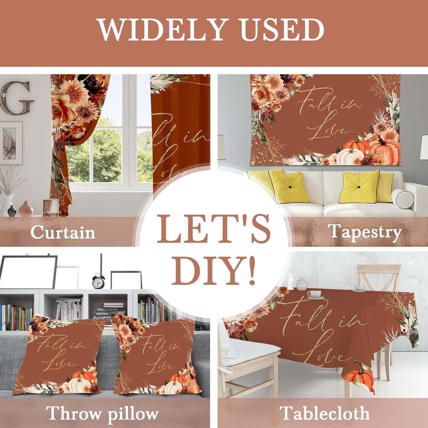 Mocsicka Fall in Love Bridal Shower Backdrop Boho Autumn Leaves Pumpkin Bride Shower Background Terracotta Flower Pampas Grass Wedding Party Banner Decoration (Terracotta, 7x5ft(82''x60''))
