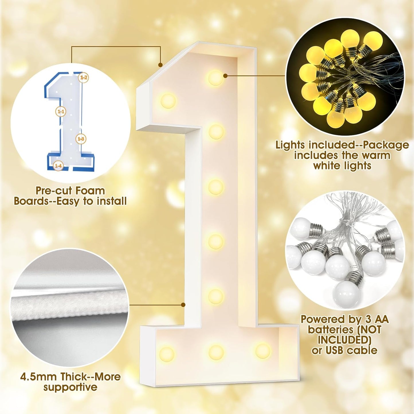 Ledido 4FT Marquee Light Up Letters Large Light Up Letters for Party Decoration, Marquee Letter for Birthday Graduation Baby Shower Wedding, Pre-Cut Foam Board Assembly Required Letter S